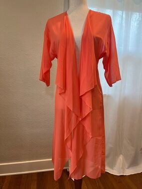 LuLaRoe Coral Orange Sheer Swim Coverup Kimono